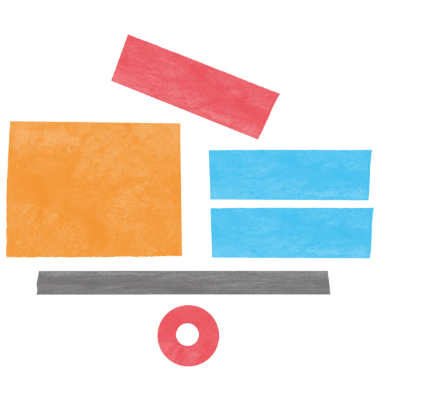 Illustration zum Absatz "Was sind Antidiskriminierungs- und Gleichstellungsdaten" Eine Figur aus geometrischen Formen im prekären Gleichgewicht als Illustration zum Absatz "Was sind Antidiskriminierungs- und Gleichstellungsdaten"